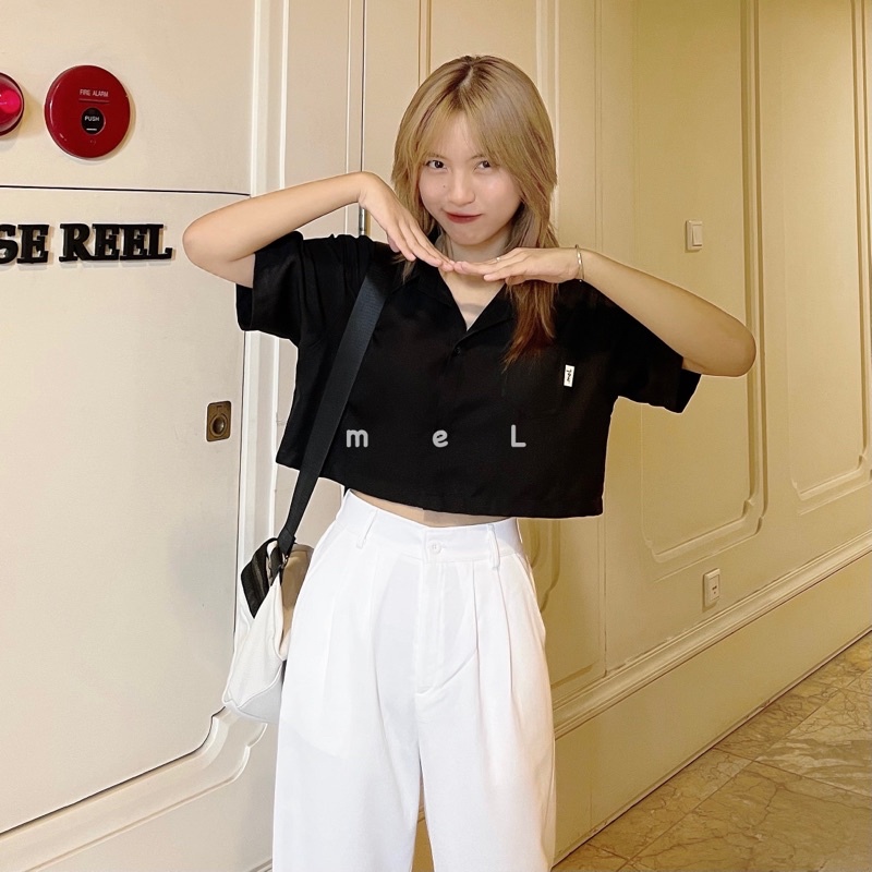 ÁO SƠMI CROP TAY NGẮN