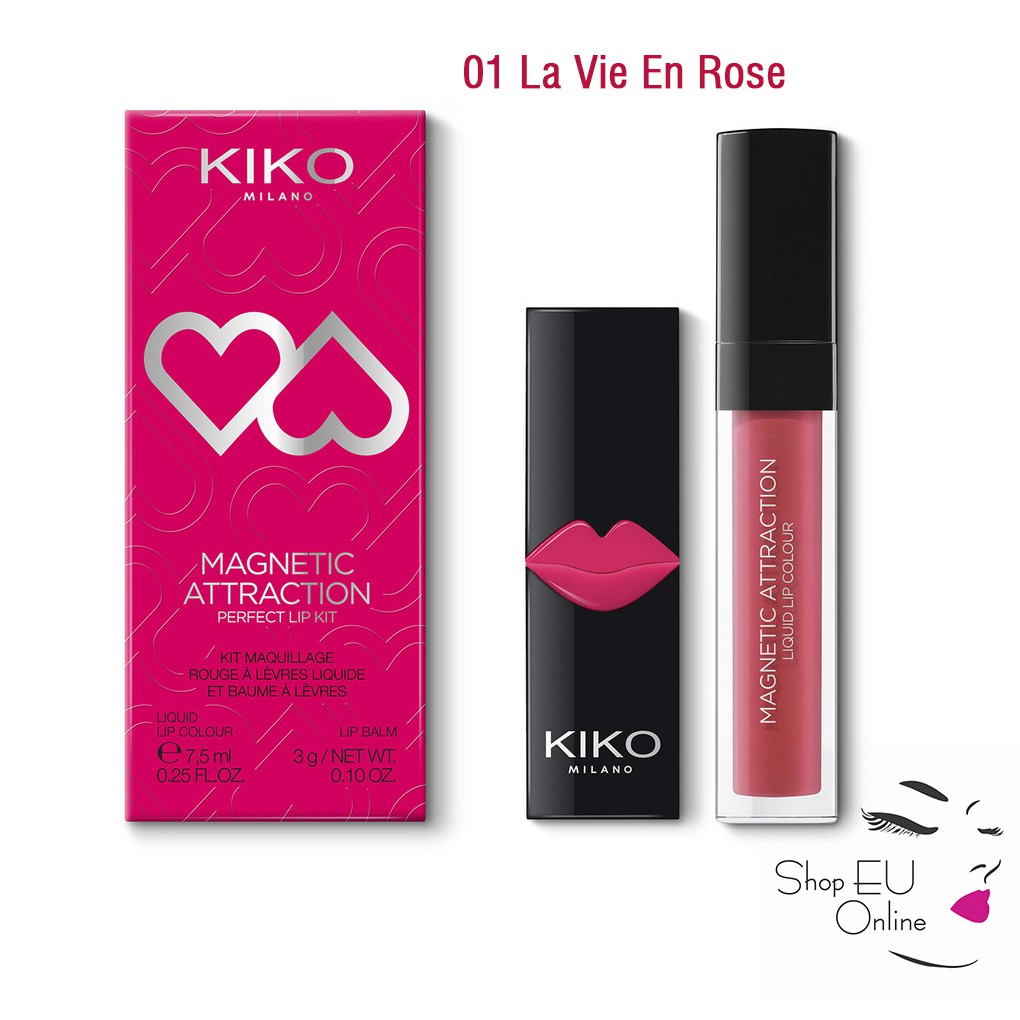 Son kem lì kiko - combo 2 Son Môi Kiko Magnetic Attraction Perfect Lip Kit: Son lì + Son dưỡng không màu