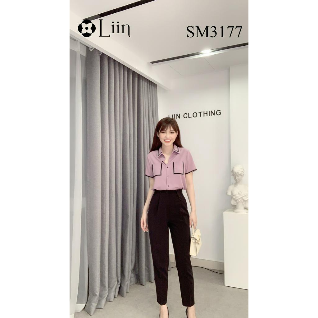 Áo sơ mi Cộc Tay tím Khoai Môn phối túi chất mát mix viền đen xinh xắn Liin Clothing SM3117