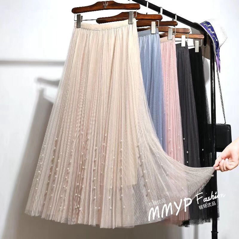 Chân Váy Maxi Dài 80cm Lưng Cao Xếp Ly Màu Hồng Thời Trang Mùa Hè Cho Nữ