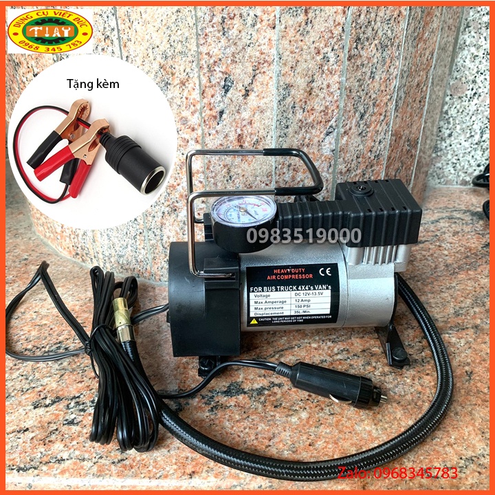 Máy bơm lốp ô tô Mini 12V cao cấp.tặng kèm kẹp bình ắc quy tẩu thuốc