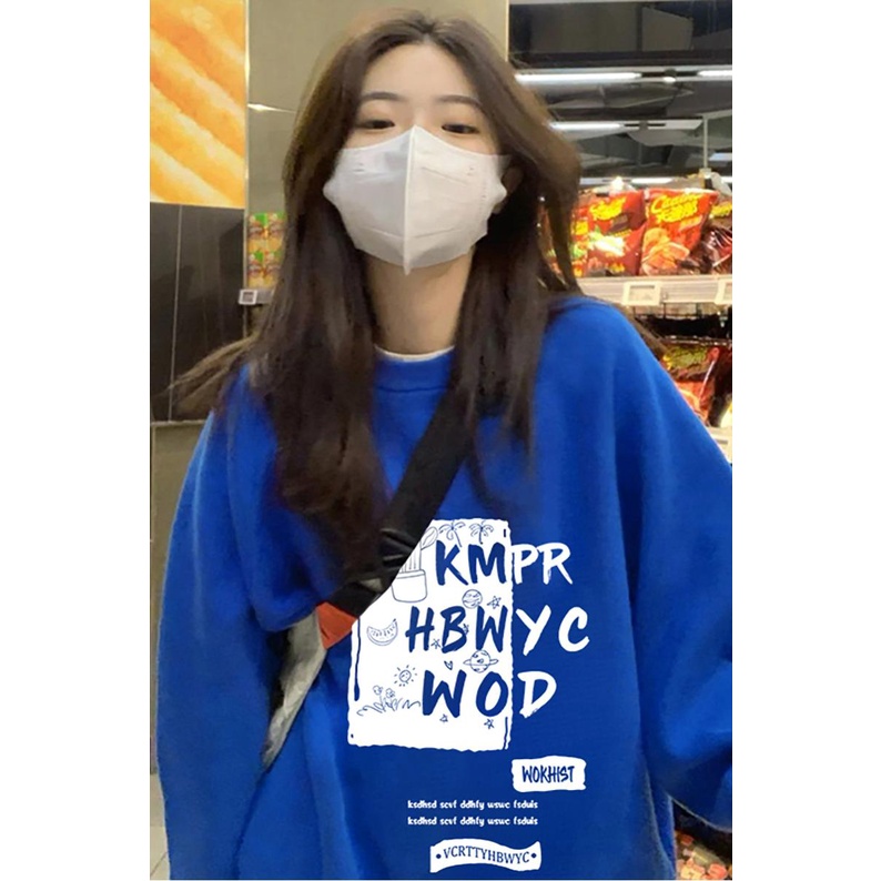 NRVP Áo thun tay dài oversize in họa tiết chữ phong cách Hàn Quốc thời trang cho nam và nữ