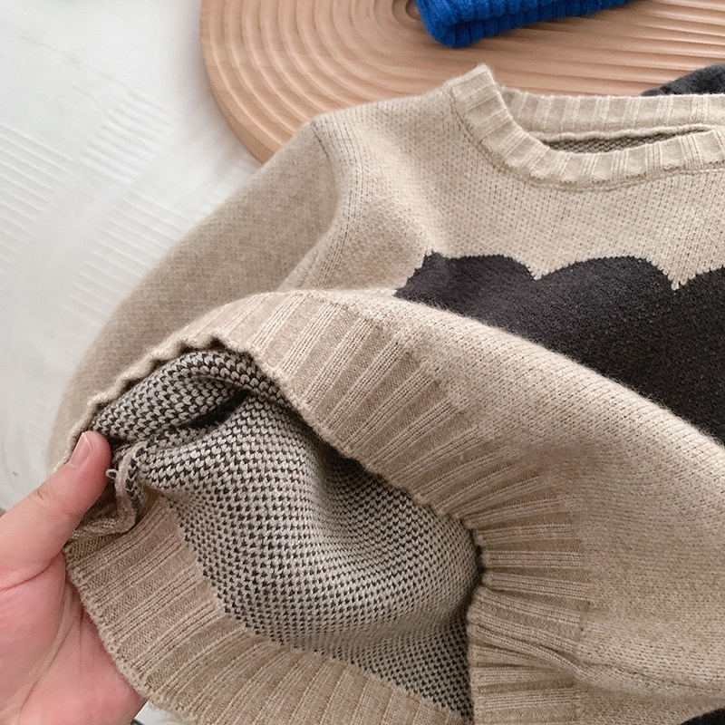 Áo Sweater Dệt Kim Tay Dài Cổ Tròn In Hình Gấu Hoạt Hình Giữ Ấm Cho Bé Trai