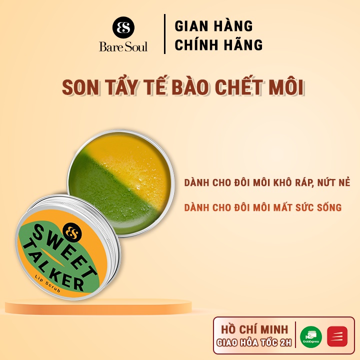 Son tẩy tế bào chết môi thiên nhiên giúp dưỡng môi, giảm thâm môi, chống lão hóa BareSoul Sweet Talker Lip Scrub 20g