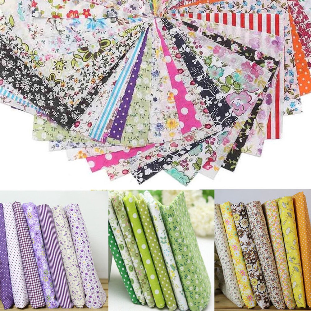 Bộ 7 tấm vải cotton 25x25cm họa tiết hoa làm đồ thủ công tiện dụng
