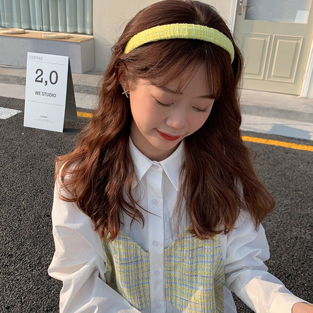 Băng đô cài tóc bản rộng họa tiết kẻ sọc phong cách cổ điển thời trang mùa thu xinh xắn dành cho nữ