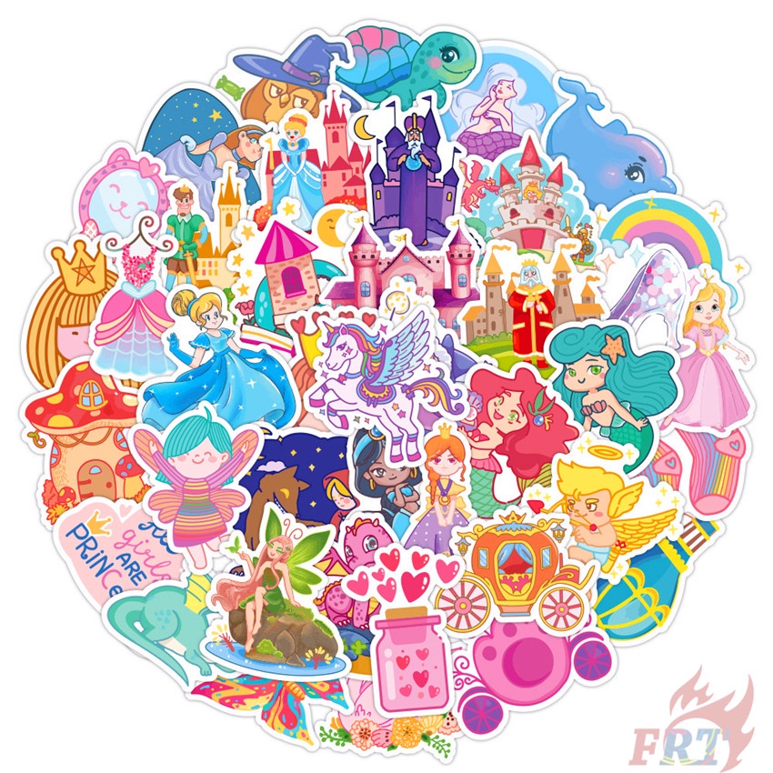 Bộ 100 Cái/Bộ ❉ Miếng Dán Trang Trí Hình Công Chúa Disney Xinh Xắn ❉ Miếng Dán Vẽ Nguệch Ngoạc Thời Trang Chống Nước