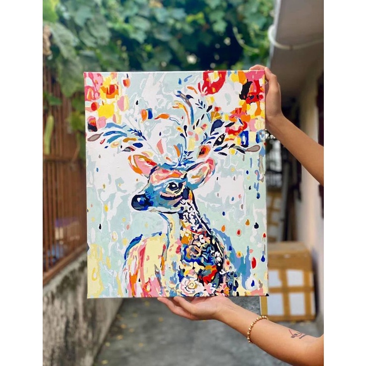 Tranh sơn dầu số hóa Hươu Sắc Màu T05 (Có khung)