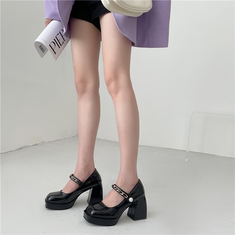 Giày Lolita Nữ- Giày cao gót nữ mũi vuông quai xích ca tính chuẩn hàng quảng châu