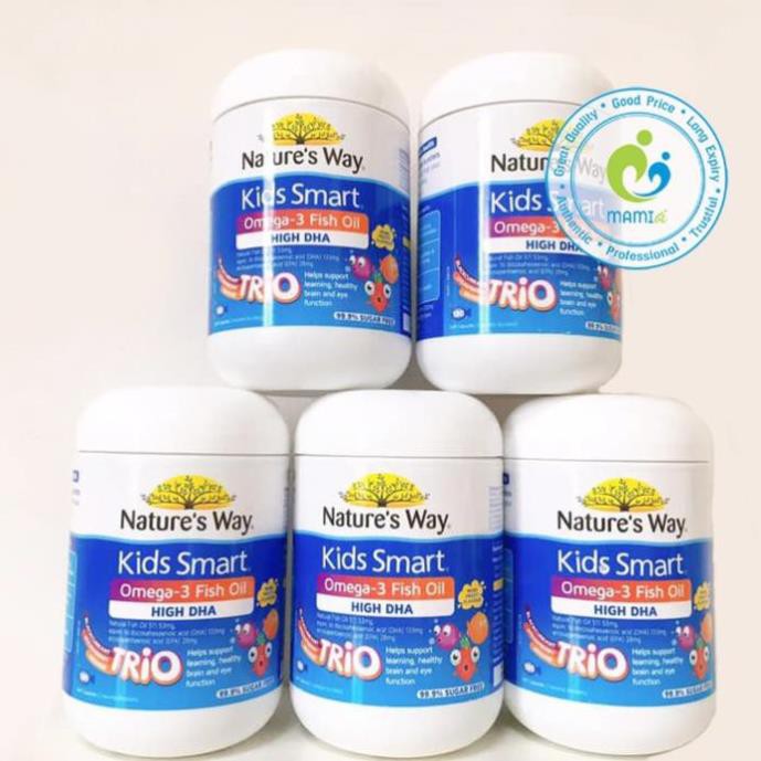 Viên mềm (60v/180v) bổ sung DHA phát triển trí tuệ bé từ 1 tuổi Nature’s Way Kids Smart Bursts Omega-3 Fish oil Trio, Úc