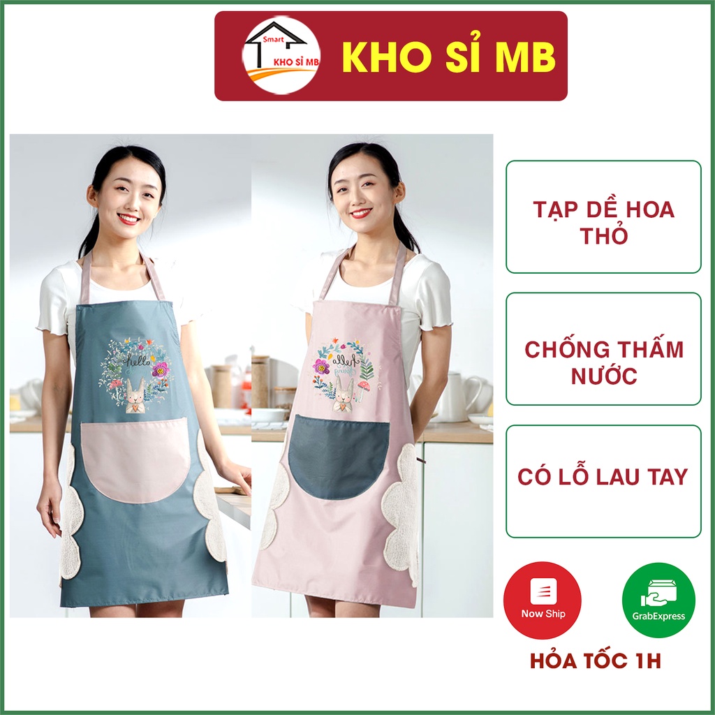 Tạp dề nấu ăn chống thấm nước, có chỗ lau tay kiểu dang hàn quốc kho sỉ mb