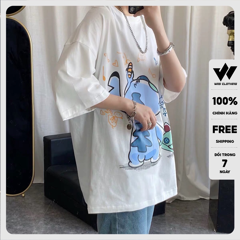 Áo thun tay lỡ WIIS phông unisex form rộng STICH VẼ TRANH nam nữ oversize ulzzang