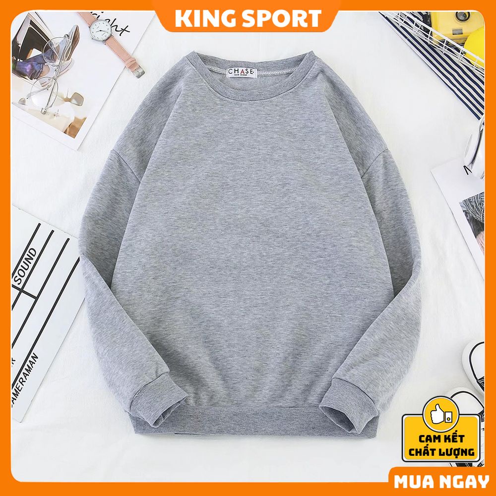 Áo sweater nỉ trơn nam nữ form rộng unisex hàn quốc KING SPORT Áo nỉ trơn cổ tròn dài tay lót nỉ ấm áp cao cấp