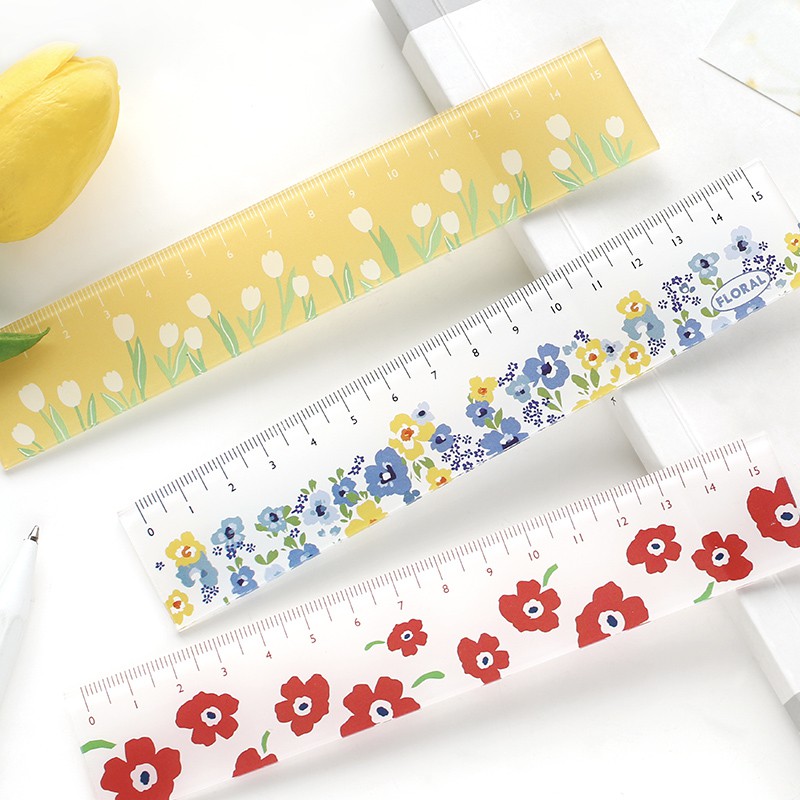 Thước Kẻ Cute  RULER FOR DIARY Hoạ Tiết Hoa Phong Cách Tối Giản Phụ Kiện Trang Trí Sổ Bullet Journal