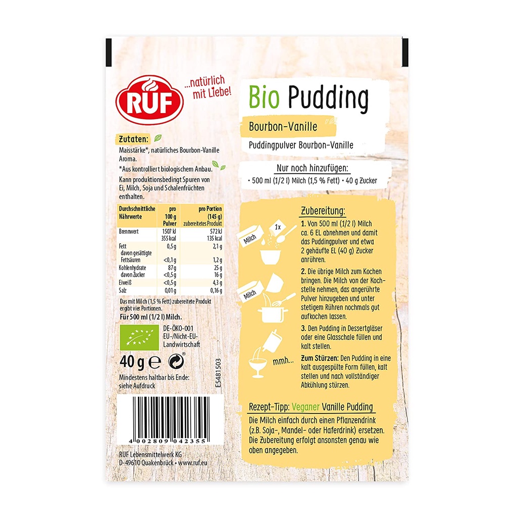 Bột Pudding Hữu Cơ Hương Vani Ruf 40g