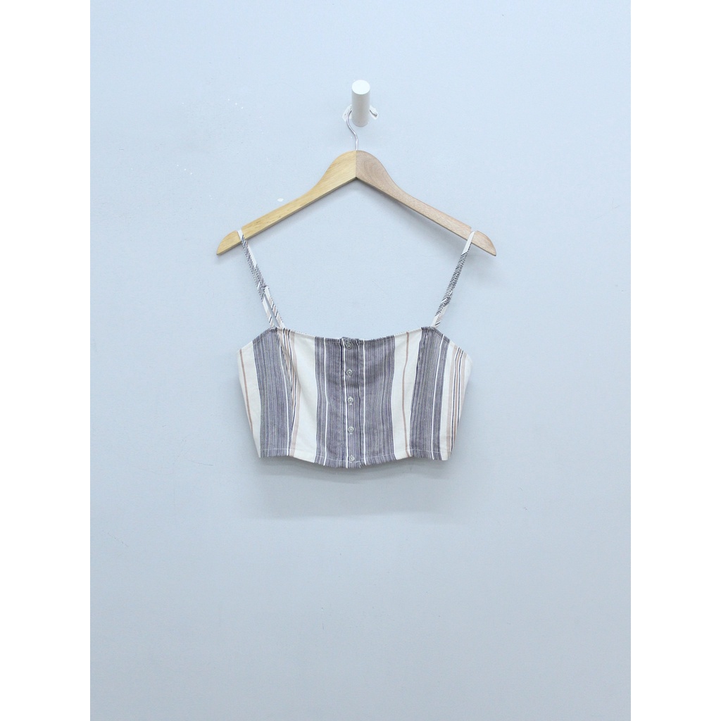 Q2653 - Áo croptop F21 2 dây, phối sọc dọc nhỏ