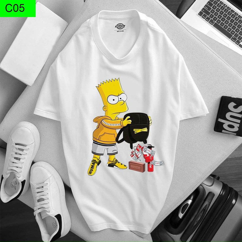 Áo thun Bart Simpson Freeship Áo phông cao cấp nam nữ  trắng đen tay ngắn cổ tròn hình in phối
