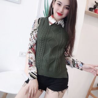 Áo ghile len lông cừu vặn thừng dày dặn