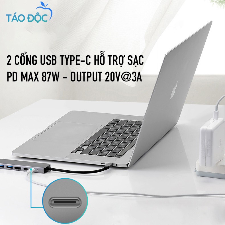 Hub Type C 8in1 - Cổng Chuyển Đổi HDMI, USB 3.0, SD, TF, RJ45, PD Type-C Cho Laptop Macbook