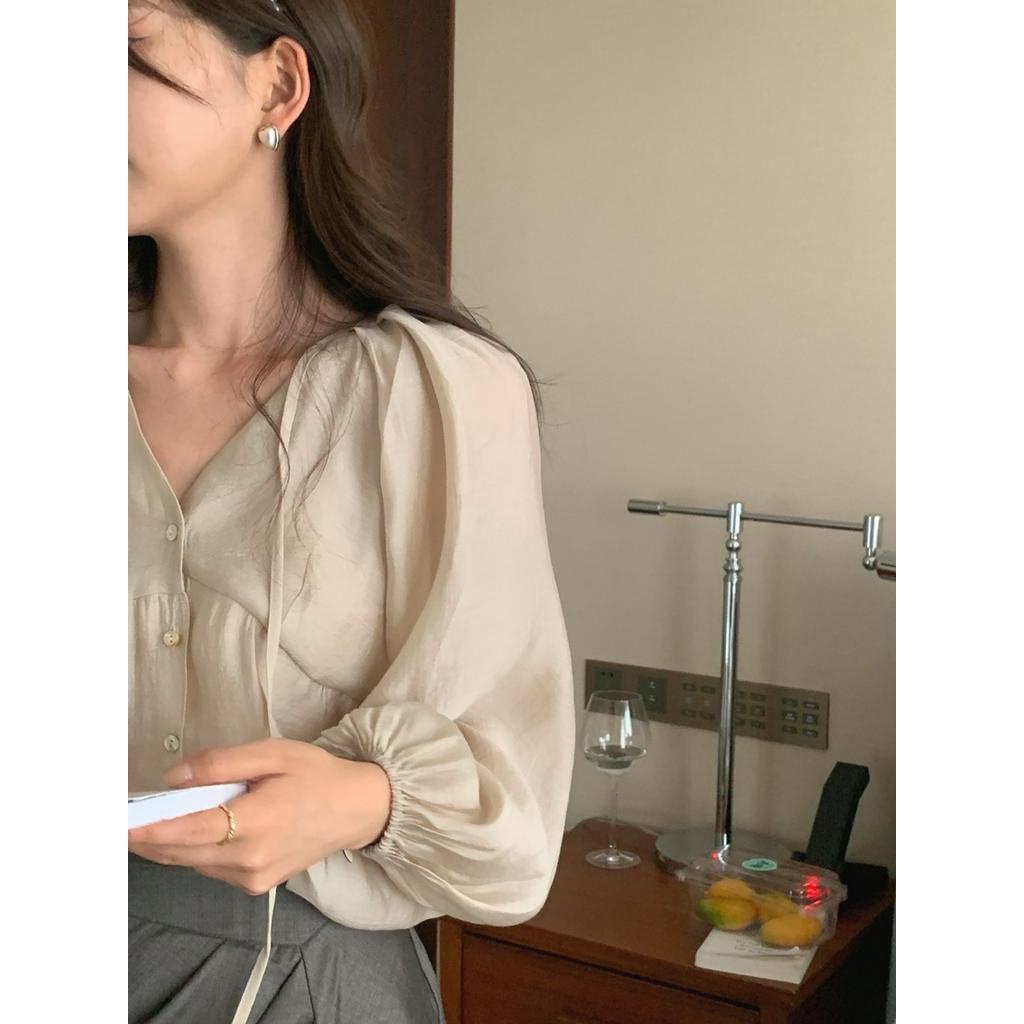 Áo Sơ Mi Cổ V Dáng Rộng Xẻ Tà Thời Trang 60943