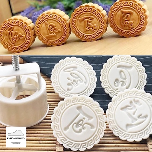 Khuôn bánh trung thu lò xo mặt tròn 150gr chữ Phúc Lộc Thọ Tài