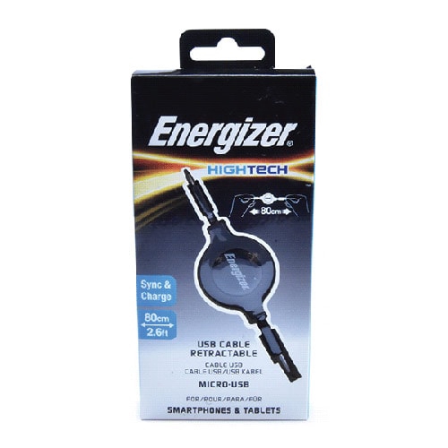 Cáp rút Micro USB Energizer 80cm C31UBRETEBK4 - Hàng chính hãng