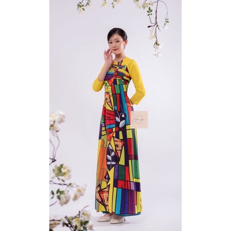 B03-ÁO DÀI IN HOA CỔ TRÒN(có big size 80kg)/ÁO DÀI MAY SẴN/ÁO DÀI LYNKA