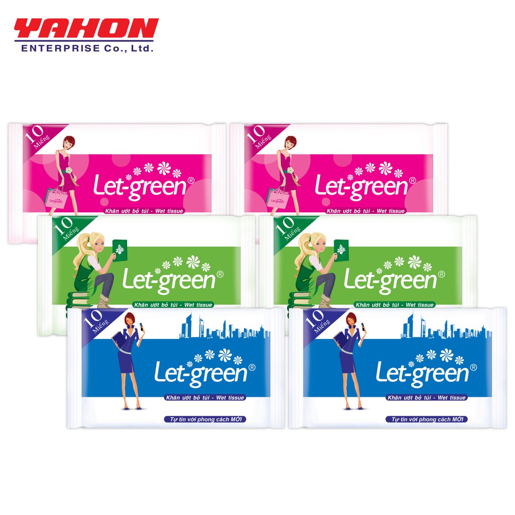 Combo 6 Gói Khăn Ướt Bỏ Túi LET-GREEN 10 Miếng/Gói