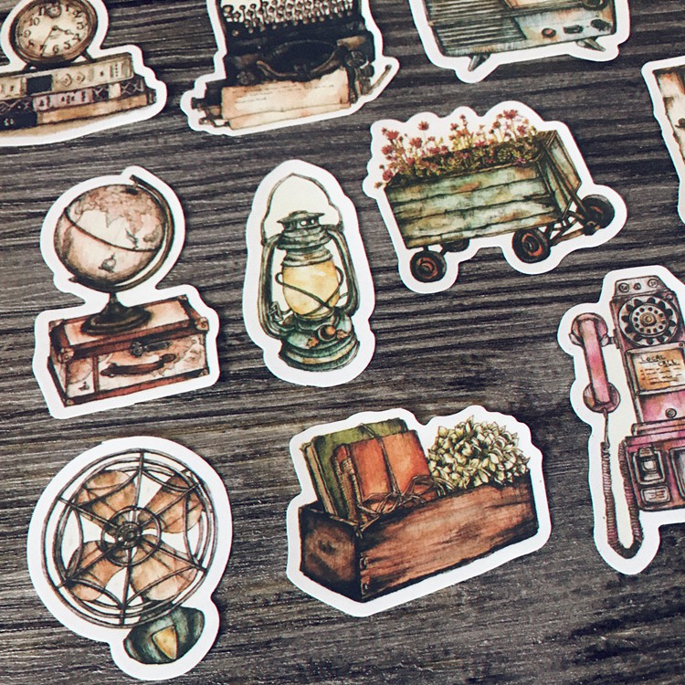 Junarystudio - Set 14 sticker miếng dán đồ vật cổ xưa trang trí journal