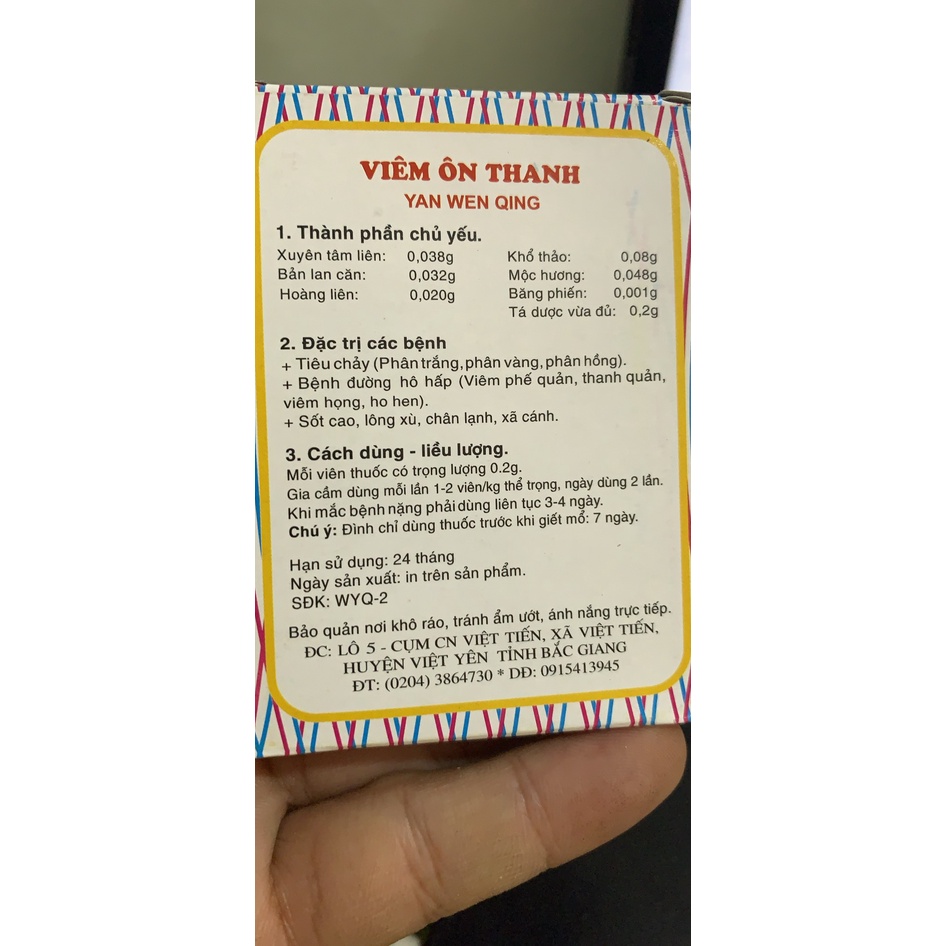 10 Vỉ  Viên Ôn Thanh - Phòng Trừ Các Bệnh Cho Gà