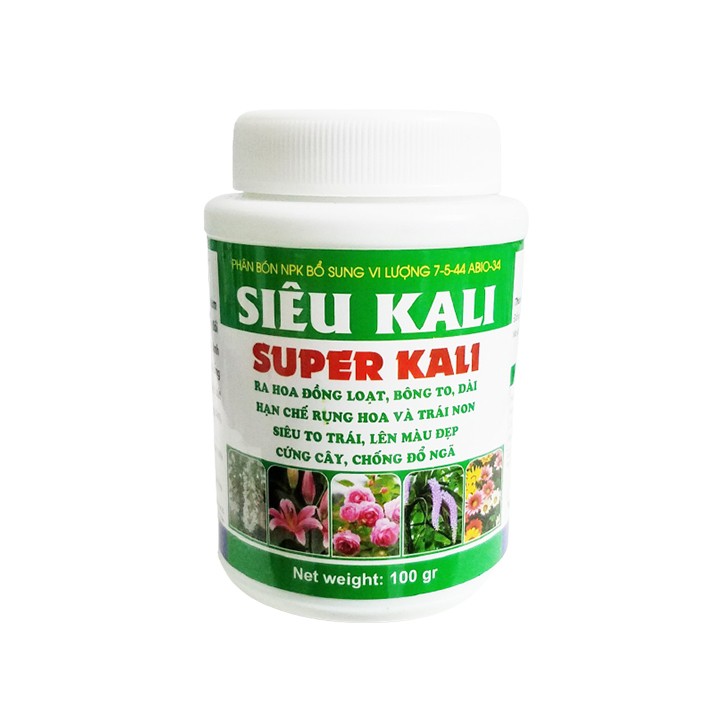 Phân bón siêu kali - super kali 7-5-44 giúp cứng cây, ngăn rụng hoa, siêu toa trái lên màu đẹp 100g