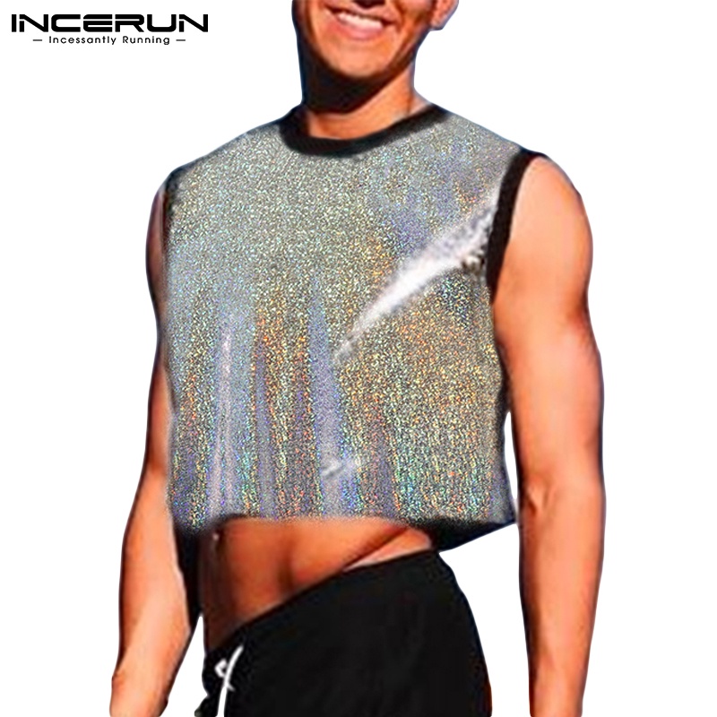 Áo lửng INCERUN sát nách phối kim sa lấp lánh cho nam