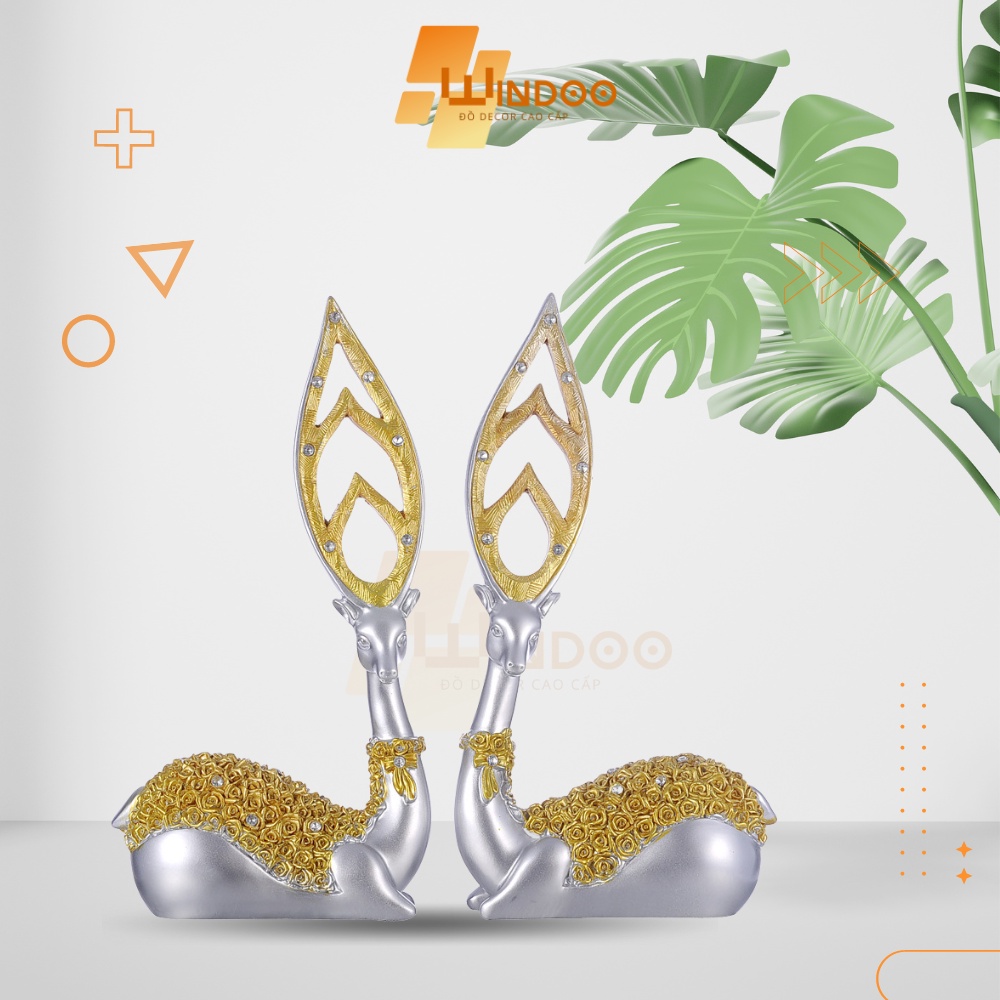 Tượng cặp hươu tài lộc sang trọng phú quý decor trang trí phòng phong cách bắc âu