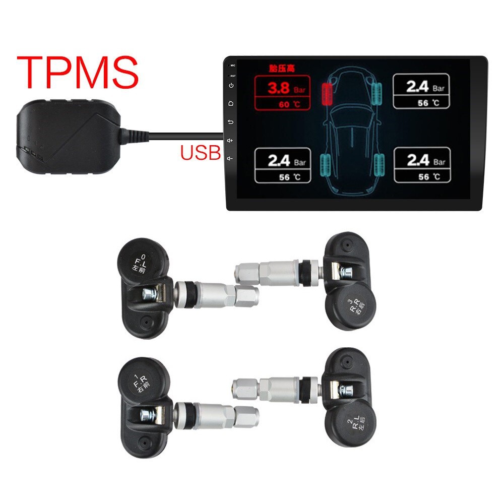 Cảm Biến Áp Suât Lốp TPMS Tích Hợp Màn Android Van Trong - Van Ngoài