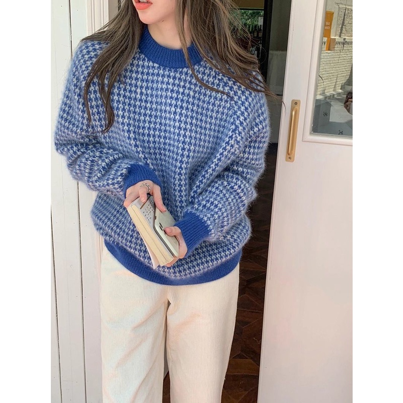 Áo Sweater Dệt Kim Dày Dặn Dáng Rộng Phong Cách Retro Hàn Quốc Cho Nữ
