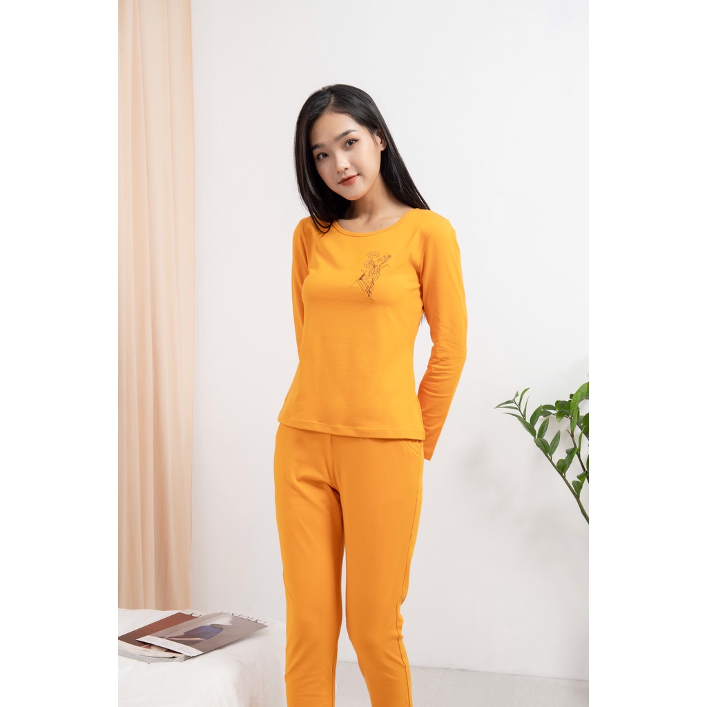 SET đồ COTTON mặc nhà IK. Bộ đồ ngủ chất cotton cao cấp thỏa mái, thiết kế dáng dài đơn giản họa tiết hoa trước ngực