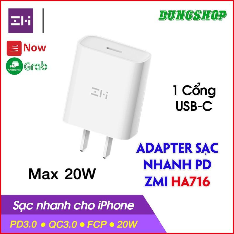 Củ sạc nhanh PD 20W ZMI HA716 hoặc Củ 33W ZMI HA715 - SẠC PD CHO iPhone 12/11/8,...