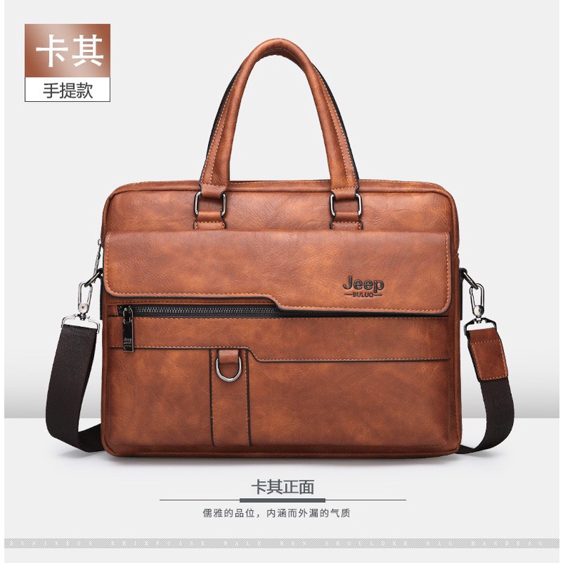 Túi xách cặp da bò công sở JEEP BULUO T20 39x28x6cmđựng laptop 14inch (Nâu đậm-Nâu sáng-Đen)  ) | BigBuy360 - bigbuy360.vn