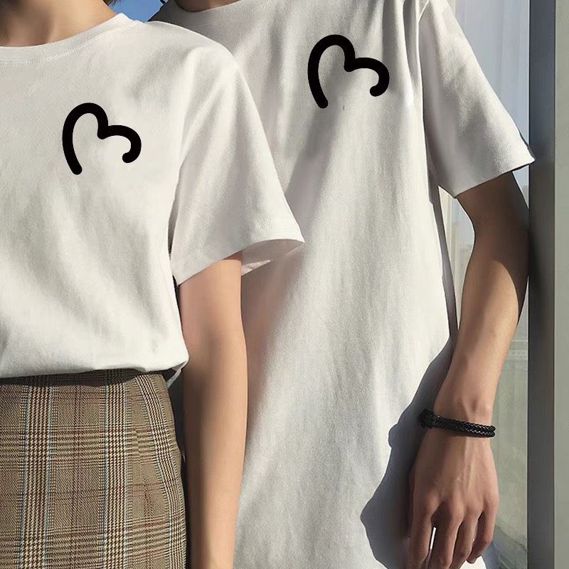 Áo Đôi Nam Nữ In Hình Trái Tim 2 Màu Đen - Trắng , Áo Đôi Tay Lỡ Form Rộng Unisex Basic