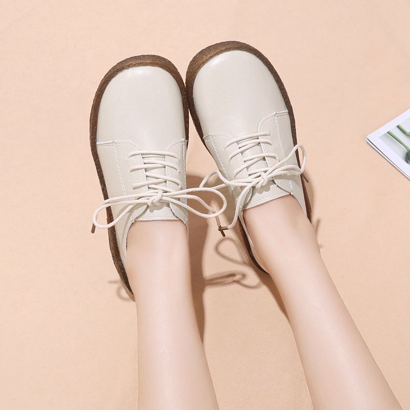 Giày da đế mềm phối dây buộc phong cách vintage xinh xắn cho nữ | BigBuy360 - bigbuy360.vn