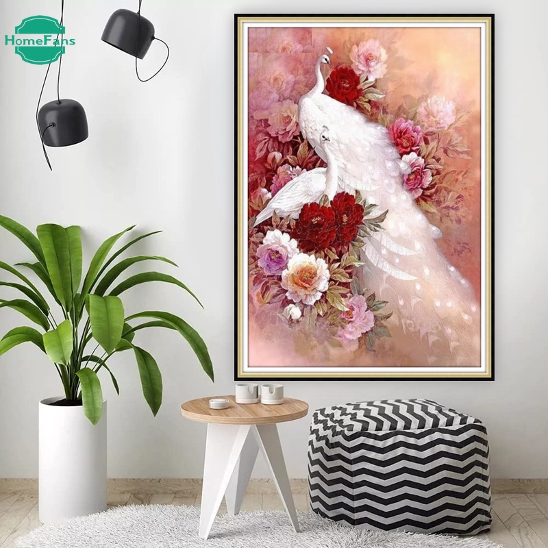 Bộ Tranh Đính Đá 5D Họa Tiết Chim Công Độc Đáo Kích Thước 60x90cm Dùng Trang Trí Nhà Cửa