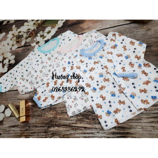 Áo dài tay cúc lệch in hình bình sữa cho bé 3-8kg/ nhiều mẫu