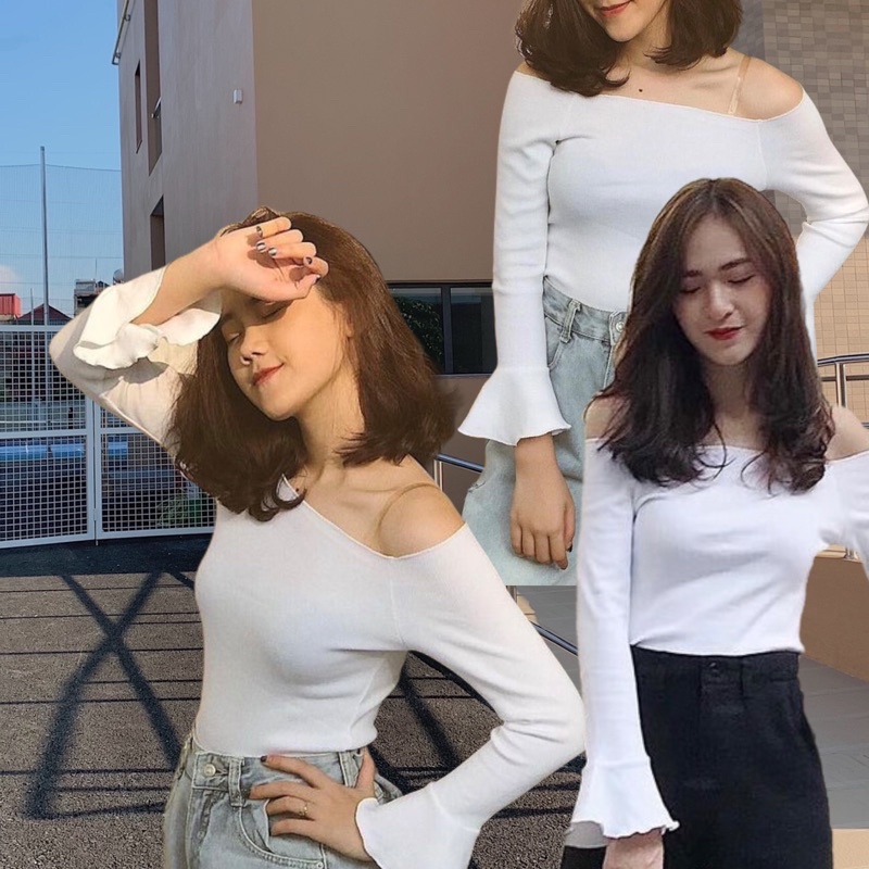 Áo trễ vai thun tăm tay loe TKP109 1994closet
