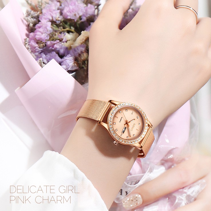 Đồng hồ nữ Seno, mặt tròn chống nước chống xước dây kim loại cao cấp seno DHN336 | BigBuy360 - bigbuy360.vn