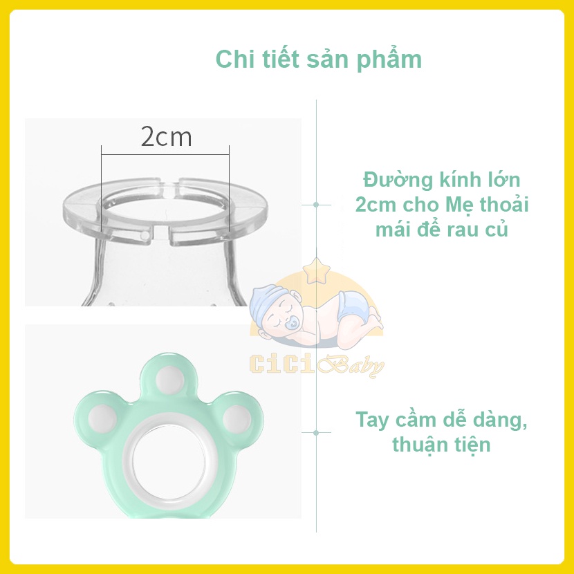 Núm nhai hoa quả, túi tập nhai ăn dặm MISUTA chất liệu Silicon an toàn chống hóc cho bé đầy đủ 3 size từ 4-15 tháng