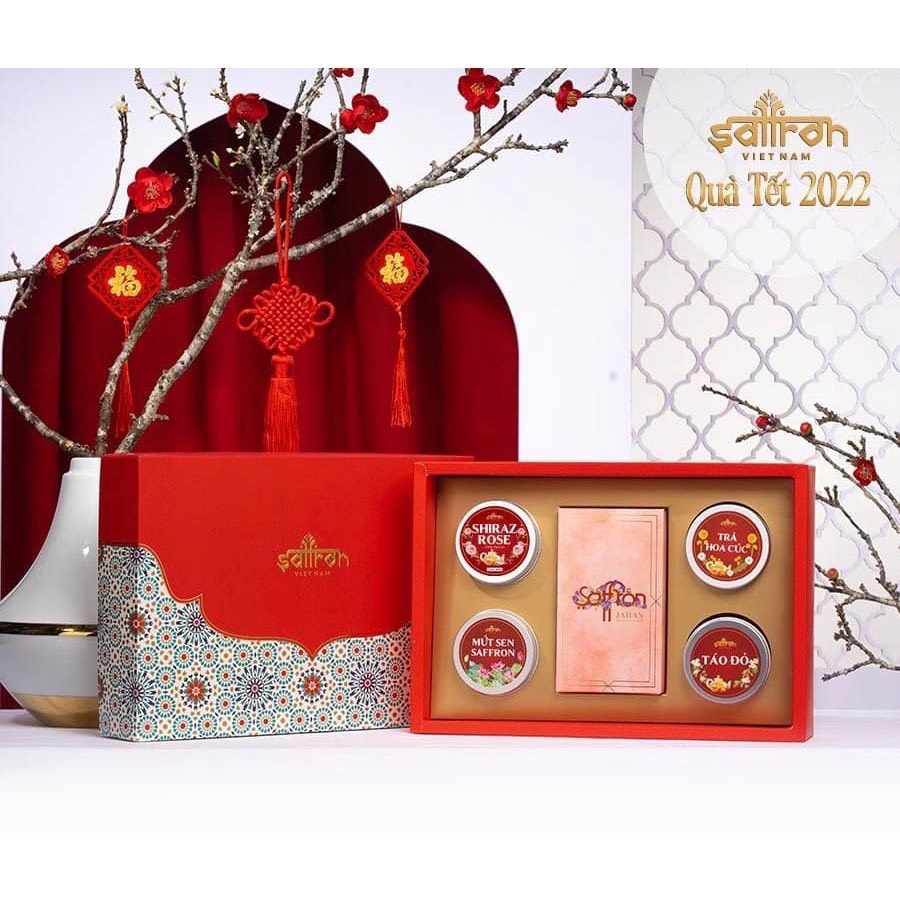 Bộ quà Nhụy hoa nghệ tây Saffron Việt Nam kèm quà tặng và trà hoa cao cấp