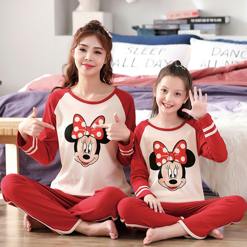 Bộ Đồ Ngủ Cotton Dài Tay Họa Tiết Mèo Hello Kitty Xinh Xắn Dành Cho Mẹ Và Bé