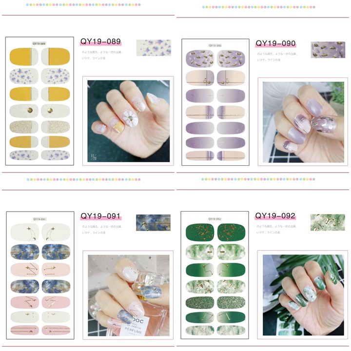 Bộ dán móng tay nail sticker gồm 14 móng, không thấm nước, có độ đàn hồi tốt Phần 1 QY19