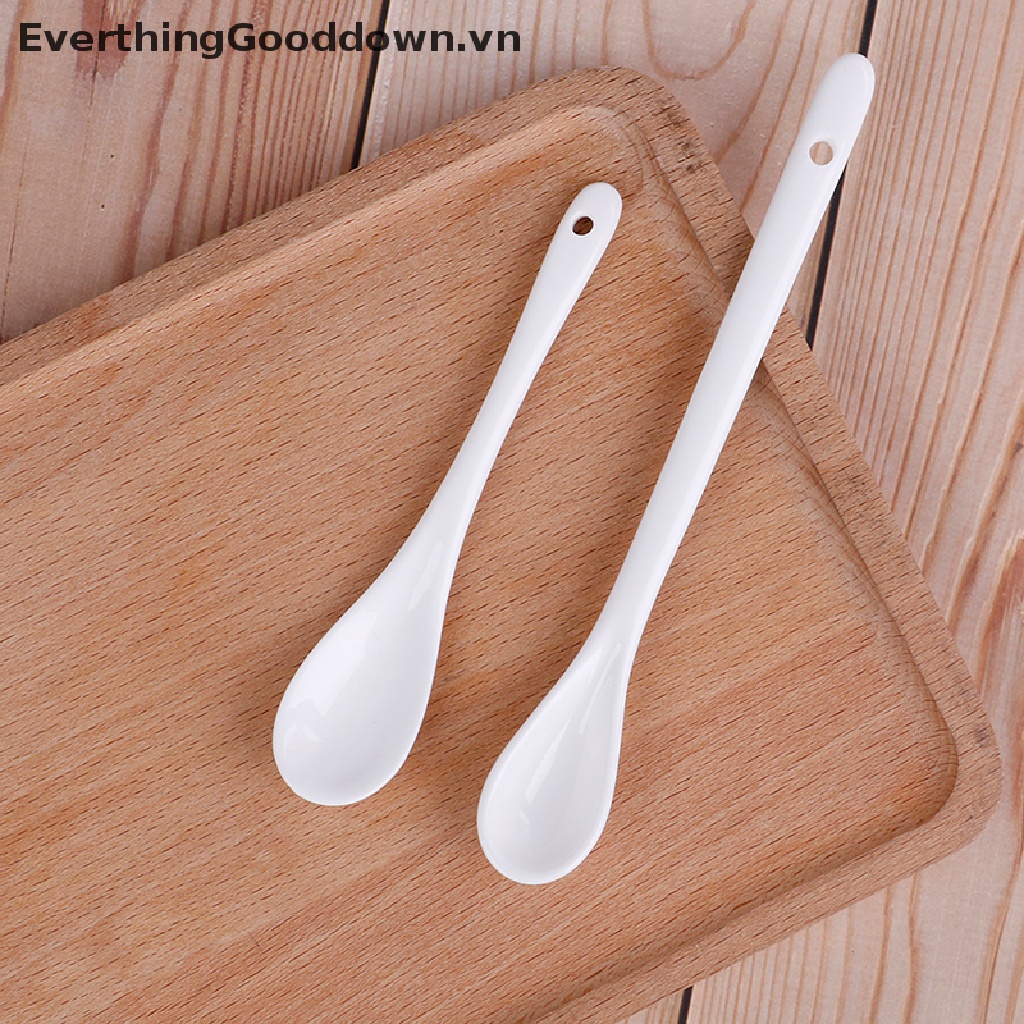 Everthinggood Muỗng Sứ Trắng Ngắn Tay Dài Ăn Súp Trà Tráng Miệng