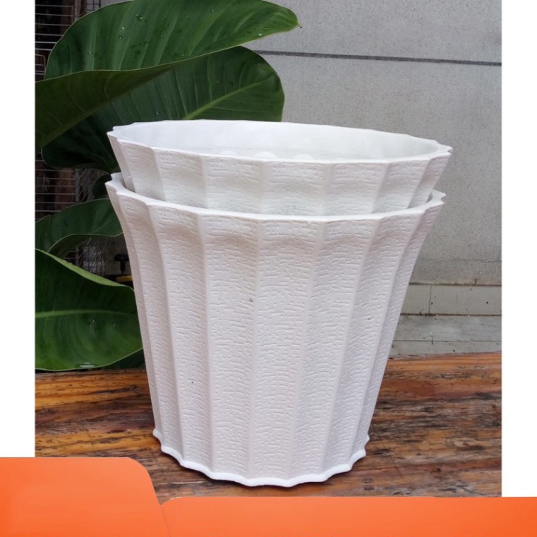 (GIÁ SỈ) Bộ 2 chậu trồng hoa khía màu trắng đẹp size 22x18x15
